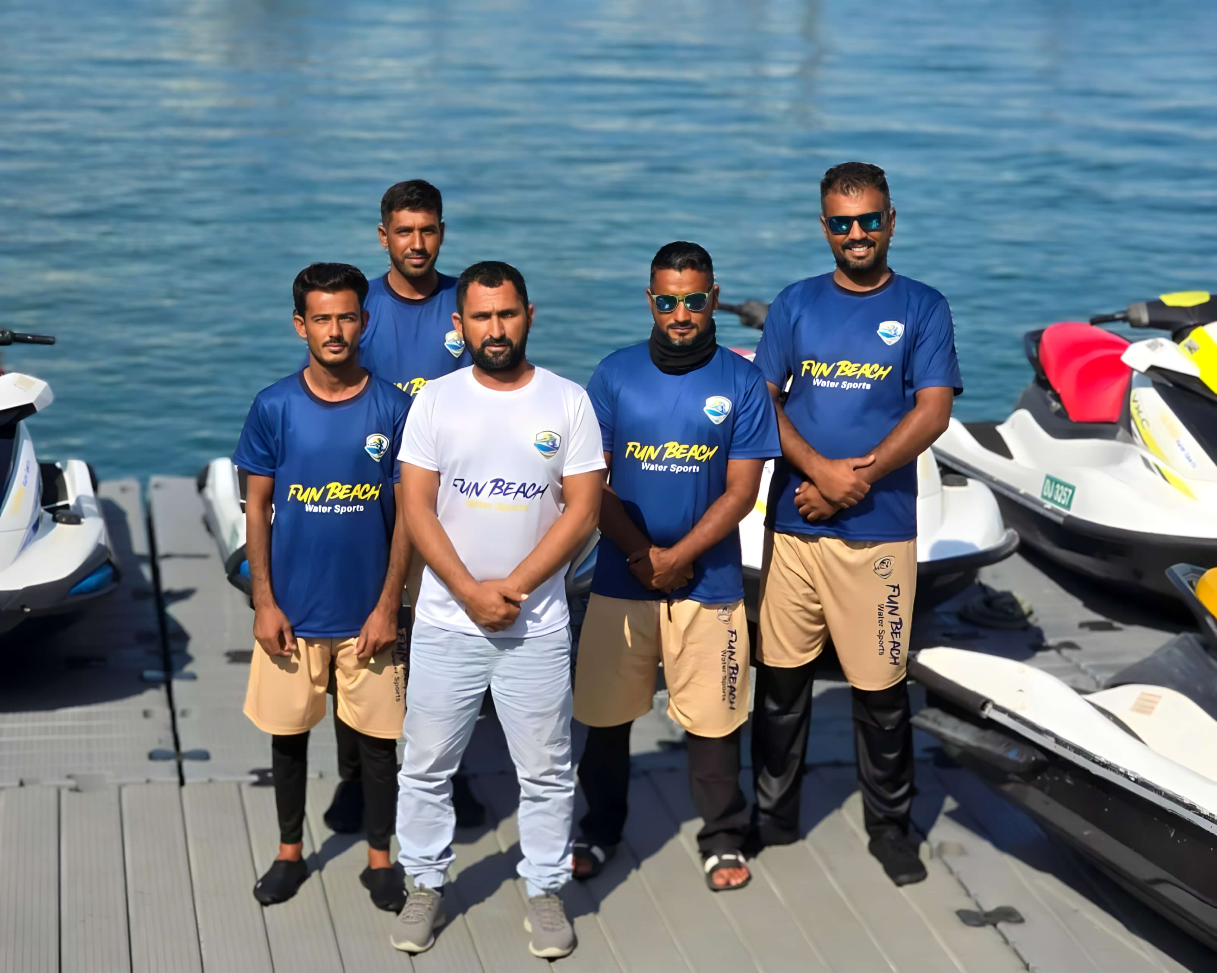 The Fun Beach Water Sports crew on the dock in Dubai